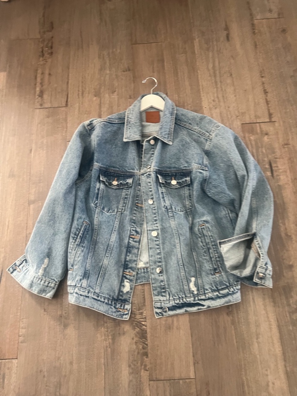 Anine Bing Rory oversized Light Wash Distressed Denim Jacket